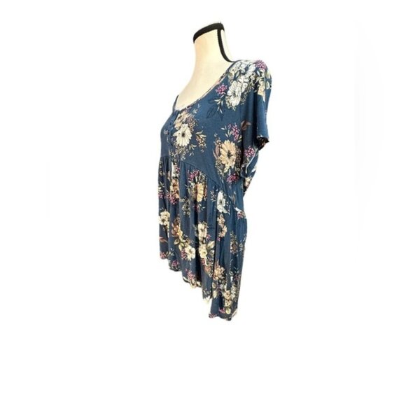 Women’s Torrid 0 Deep Teal Floral Babydoll Super Soft Button-Front Top L XL 12 - Picture 7 of 9